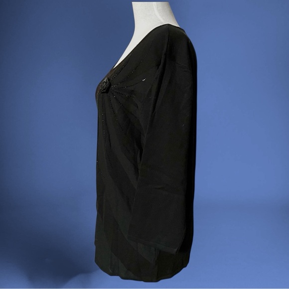 Women’s Black Knit Top with clear beads by La Madonna —Approx-Large/XL - Picture 6 of 10